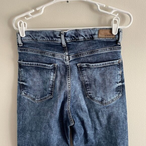 Express Women 8R Blue Acid Wash Denim Ankle Crop Super High Rise Mom Jeans - Picture 7 of 10